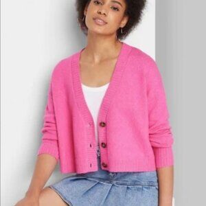 Pink Slouchy Button-Front Cardigan